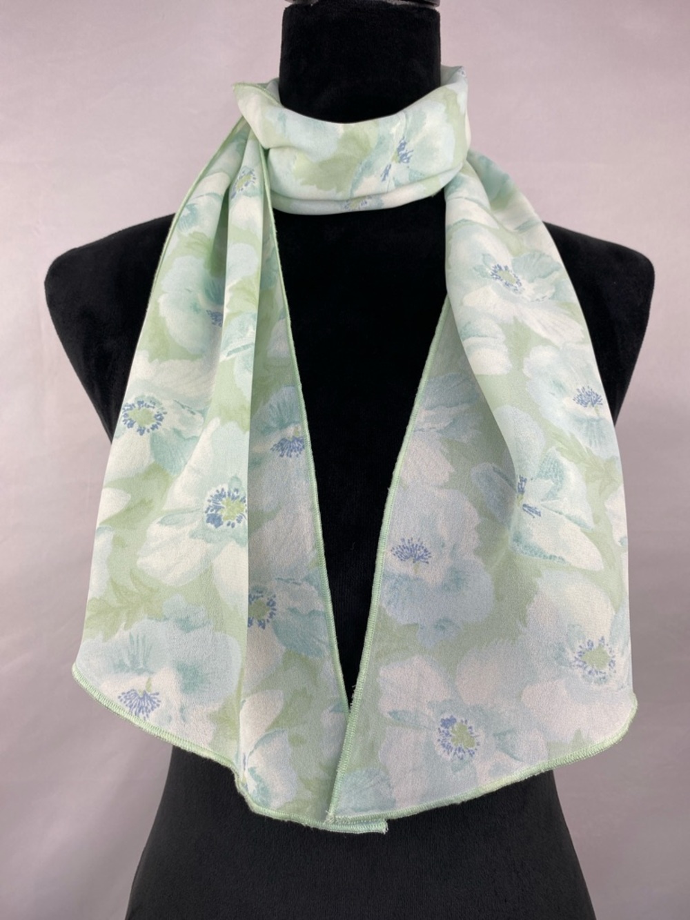 Sheer Chiffon Floral Scarf Pastel Green Watercolor 52”X 10”